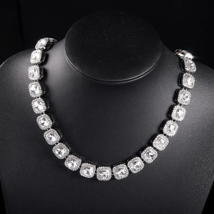 Diamond cushion cut halo tennis chain