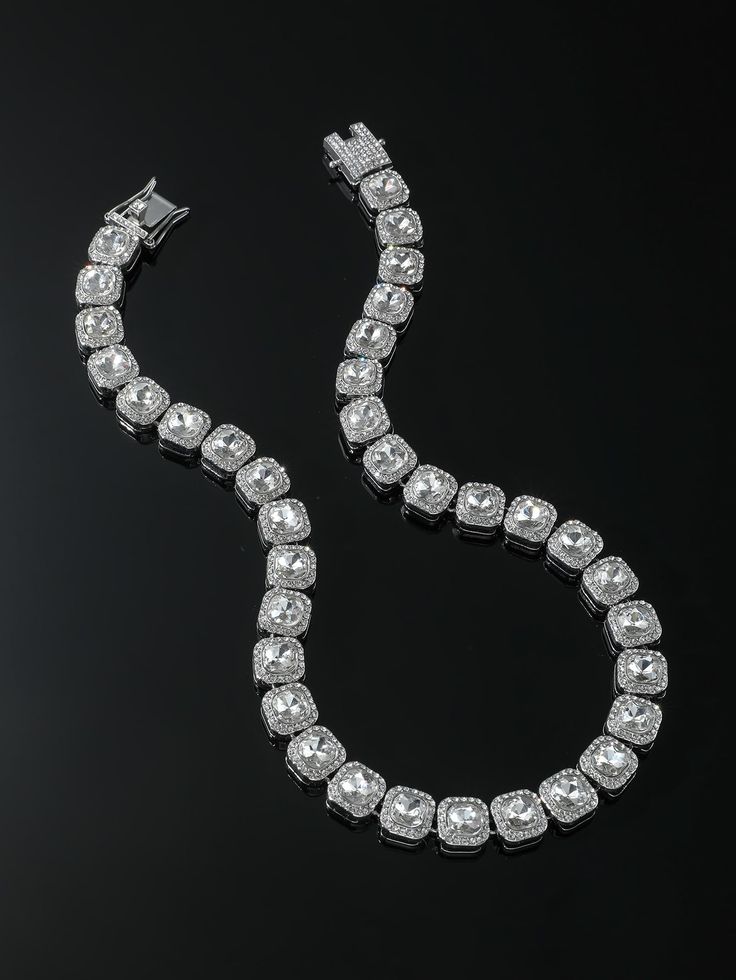 Diamond cushion cut halo tennis chain